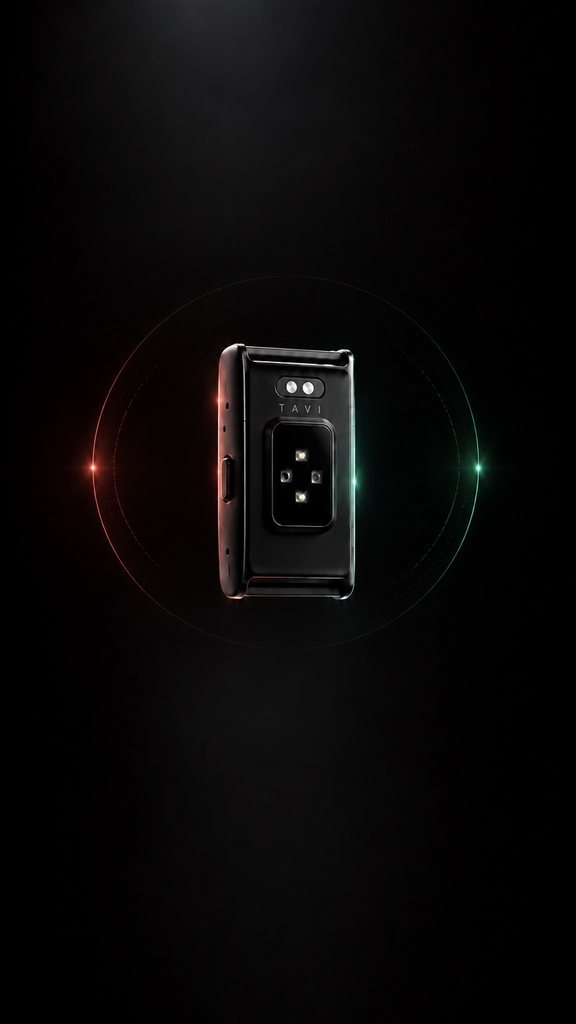 The TAVI device, lit against a dark background.
